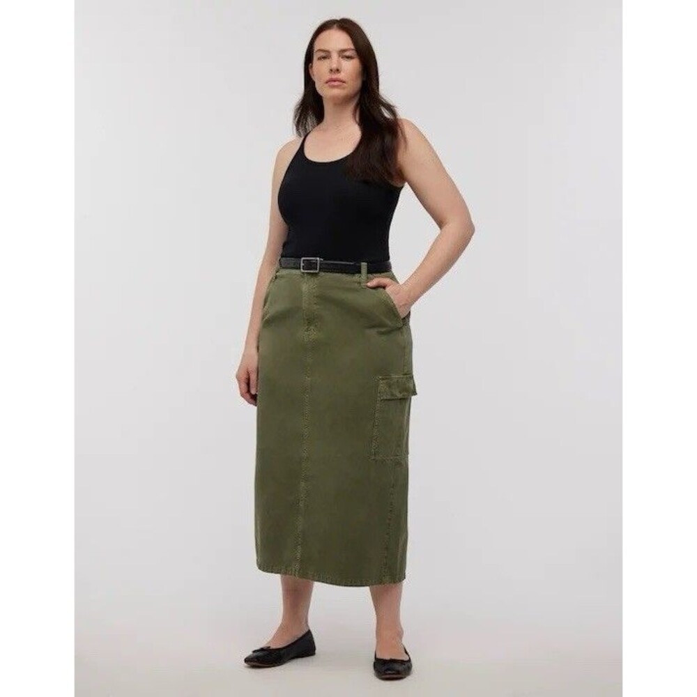 Madewell Garment-Dyed Cargo Utility Midi Skirt Desert Olive Green Women 28